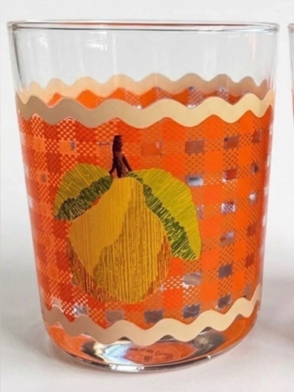 Anthropologie NWT Ischia Gingham Fruit Juice Glass Pear